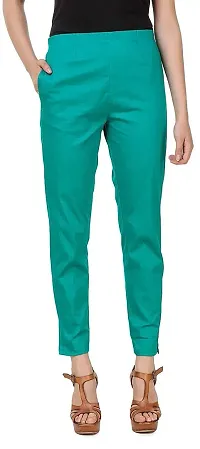 SriSaras Women's Straight Fit Cotton Pants/Trousers (2XL, Coral SEA Green)-thumb2