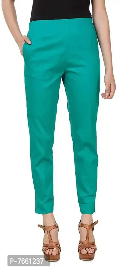 SriSaras Women's Straight Fit Cotton Pants/Trousers (2XL, Coral SEA Green)-thumb3