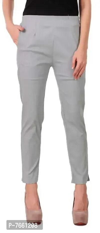 SriSaras Women's Straight Fit Cotton Pants/Trousers (3XL, Grey Light Grey)-thumb3