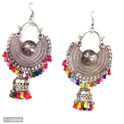 Traditional Silver Oxidised Antique Stylish Designer Afghni Big Dangle Drop Earrings for women and girls