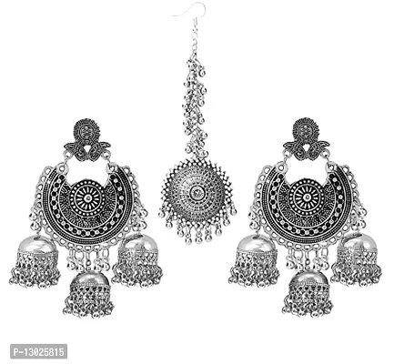 JMBW International traditional Earrings with Maang Tikka For Women/Girls/silver color-thumb5