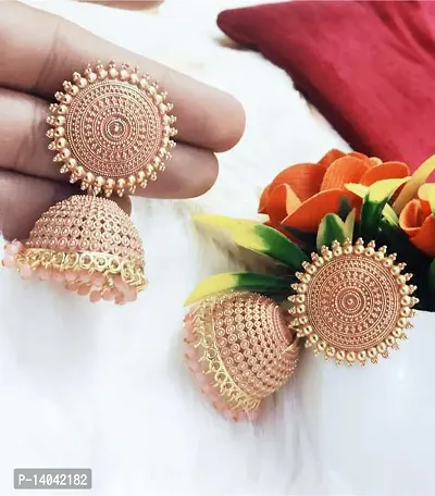 Floral jhumki  (Red and Peach)-thumb2