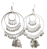 Silver Oxidised Afghani Chandbali Dangler Earring Light weight in stainless steel Alloy Wedding Style Earrings for Women and Girls-thumb2