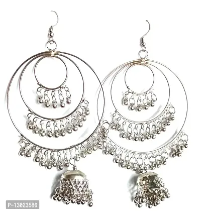 Silver Oxidised Afghani Chandbali Dangler Earring Light weight in stainless steel Alloy Wedding Style Earrings for Women and Girls-thumb3