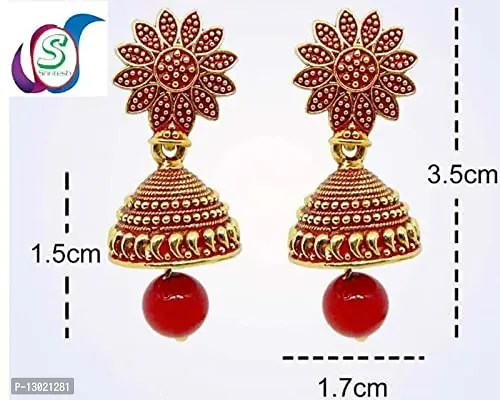 Golden Classic Multi-Color Golden Jhumke Earrings Combo for Women (Set 12) - Fancy & elegant Traditional Indian Simple Hanging Jhumki Ear Rings Pack for Girls-thumb5