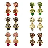 Traditional Golden Fancy Jhumka Earrings Combo for Womens (Set of 6) - Fancy Ethnic Multicolor Small Jhumki Ear Rings Pack for Ladies-thumb1