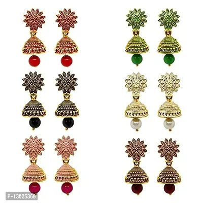 Traditional Golden Fancy Jhumka Earrings Combo for Womens (Set of 6) - Fancy Ethnic Multicolor Small Jhumki Ear Rings Pack for Ladies-thumb2