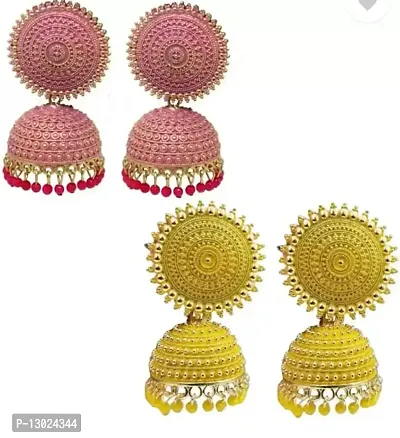 JMBW COMBO OF 2 PAIRS TRADITIONAL GOLD PLATED JHUMKI EARRINGS FOR WOMENS/GIRLS