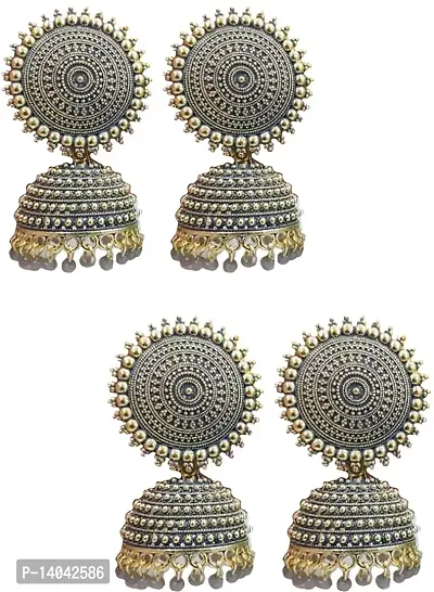 2 Jhumki Grey Combo  Earring