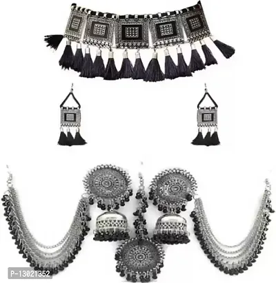 JMBW Internationa Jewellery Afghani Style Choker Necklace earring set with Mang tika long chain earring support & earring Combo pack for women & girls