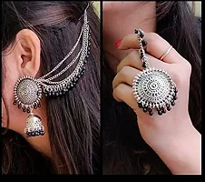 JMBW International Jewellery Traditional Antique Silver Black Beats Bahubali Long Chain Jhumka Jhumki Earrings for Women And Girls Metal Hoop Earring-thumb1