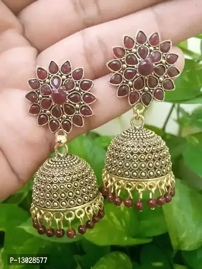 JMBW International Jhumki Earrings for Women- Traditional Bollywood Ethnic Bridal Wedding Indian Pearl Hangings Meenakari jhumka Jewellery for Women/Girls, Maroon