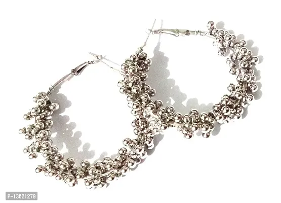 German Silver Oxidised Stylish hoop Designer Afghani Hoop Earrings for women and girls