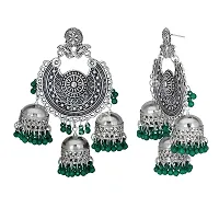 JMBW International Navratri Wedding Bridal Earrings with Maang Tikka Combo for Women and Girls (Green)-thumb1