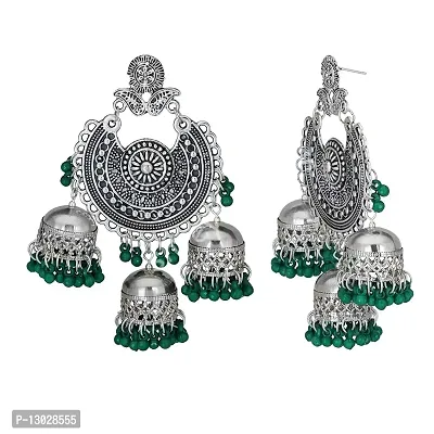 JMBW International Navratri Wedding Bridal Earrings with Maang Tikka Combo for Women and Girls (Green)-thumb2