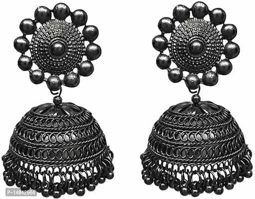 Oxidised Silver Jhumka Earrings for Women  Girls Metal-thumb0