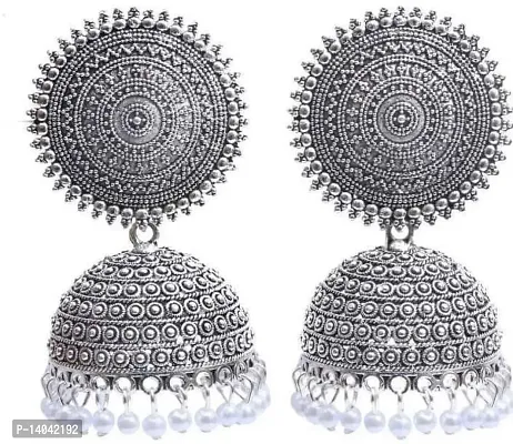 Floral silver jhumki earring-thumb0