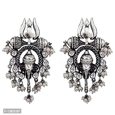 Women's Alloy Pearl Beautiful Celebrity Inspired Lord Ganesha Oxidized Silver Stud Earrings-thumb0