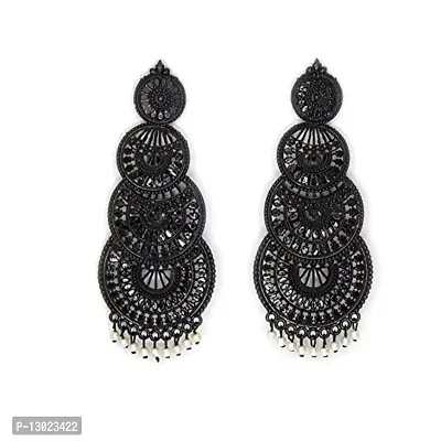 JMBW International Beautiful Jhumki Earrings for Women- Traditional Bollywood Ethnic Bridal Wedding Indian Pearl Hangings Multi Layered Drops and Danglers Earring Jewellery for Women/Girls, Black