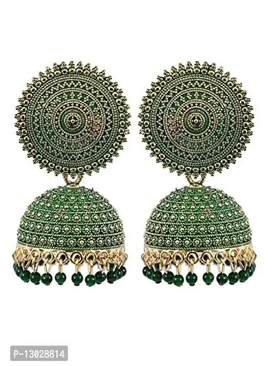 JMBW International Jhumki Earrings for Women- Traditional Bollywood Ethnic Bridal Wedding Indian Pearl Hangings Meenakari jhumka Jewellery for Women/Girls, Green-thumb0