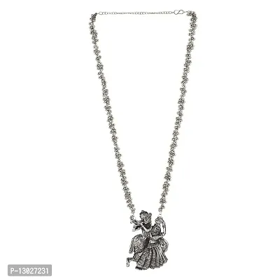 Oxidised Silver Radha Krishna Necklace chain jewelry for Women & Girls (Silver)