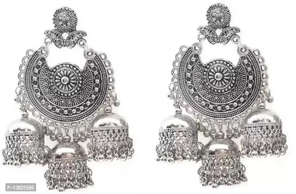 JMBW International Fashion Stylish Antique Afghani Jewellry color Earrings set (Silver)-thumb0