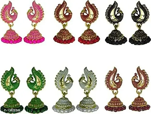 Golden Peacock Traditional Marriage Combo Jhumki Earrings for Women | Small Party Wedding Jhumke Set of 6 Earings for Girls