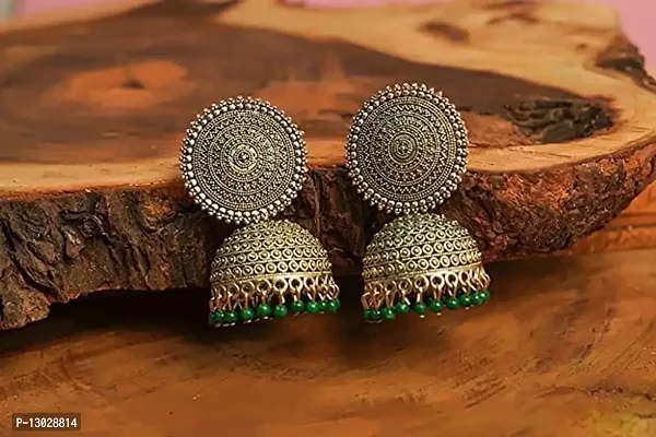 JMBW International Jhumki Earrings for Women- Traditional Bollywood Ethnic Bridal Wedding Indian Pearl Hangings Meenakari jhumka Jewellery for Women/Girls, Green-thumb5