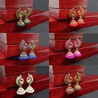 Golden Peacock Traditional Marriage Combo Jhumki Earrings for Women | Small Party Wedding Jhumke Set of 6 Earings for Girls-thumb3