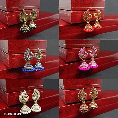 Golden Peacock Traditional Marriage Combo Jhumki Earrings for Women | Small Party Wedding Jhumke Set of 6 Earings for Girls-thumb4