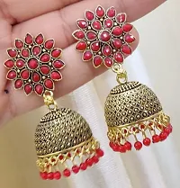 Sunflower red jhumki earring-thumb1