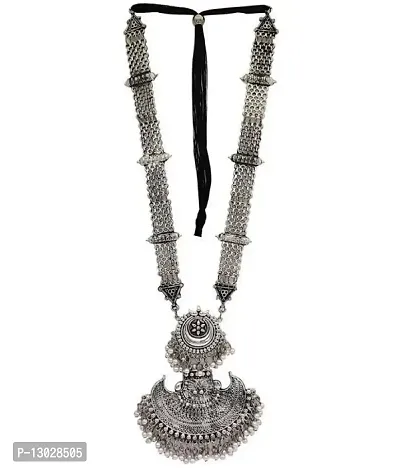 Fashion Afghani Oxidised Silver Jewellery Stylish Antique Long Necklace Set for Women & Girls-thumb2