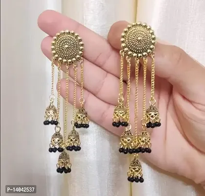 OXIDIZED LONG CHAIN JHUMKI EARRINGS-thumb0