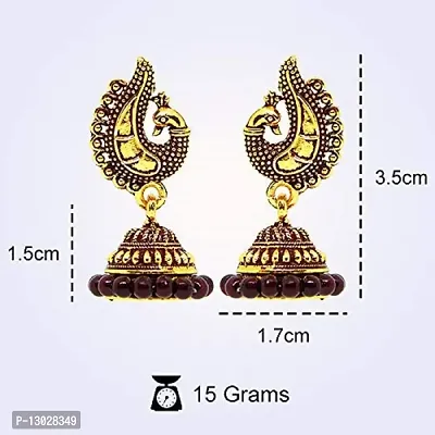 Golden Peacock Traditional Marriage Combo Jhumki Earrings for Women | Small Party Wedding Jhumke Set of 6 Earings for Girls-thumb2