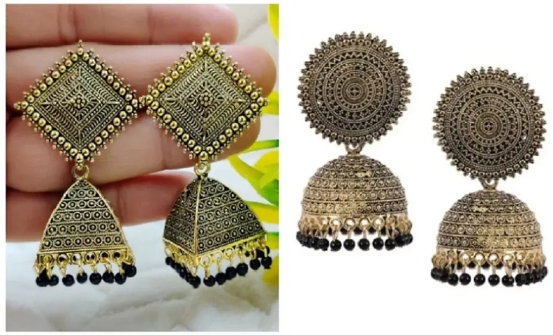 SQUARE , FLORAL( BLACK) JHUMKI EARRINGS (COMBO)