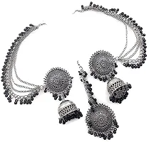 JMBW International Jewellery Traditional Antique Silver Black Beats Bahubali Long Chain Jhumka Jhumki Earrings for Women And Girls Metal Hoop Earring-thumb2