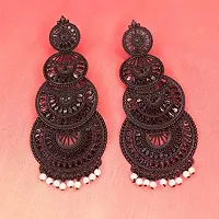 JMBW International Beautiful Jhumki Earrings for Women- Traditional Bollywood Ethnic Bridal Wedding Indian Pearl Hangings Multi Layered Drops and Danglers Earring Jewellery for Women/Girls, Black-thumb3