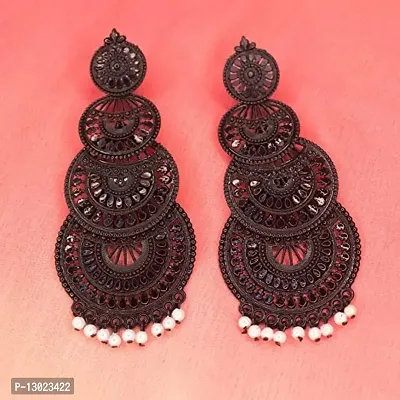 JMBW International Beautiful Jhumki Earrings for Women- Traditional Bollywood Ethnic Bridal Wedding Indian Pearl Hangings Multi Layered Drops and Danglers Earring Jewellery for Women/Girls, Black-thumb4