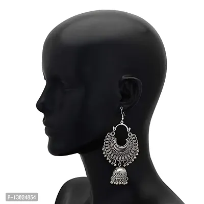 JMBW International Oxidised Fashion Stylish Antique Afghani Jewellry Silver Earrings set-thumb2