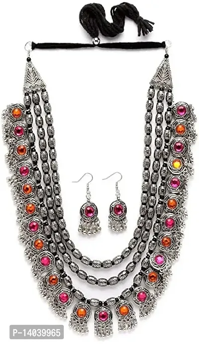 Women Stylish Brass Multi Colored 3 Layer Jewellery Set-thumb0