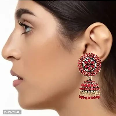 JMBW TRENDY GOLD PLATED & STONES WORK JHUMKI EARR FOR WOMENS/GIRLS-thumb3