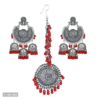 JMBW International traditional Navratri Wedding Bridal Earrings with Maang Tikka Combo for Women and Girls-thumb0