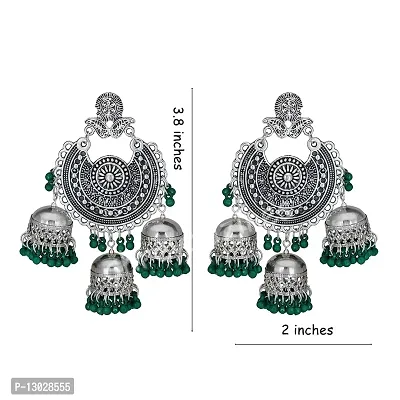 JMBW International Navratri Wedding Bridal Earrings with Maang Tikka Combo for Women and Girls (Green)-thumb3