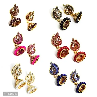 Golden Peacock Traditional Marriage Combo Jhumki Earrings for Women | Small Party Wedding Jhumke Set of 6 Earings for Girls-thumb5