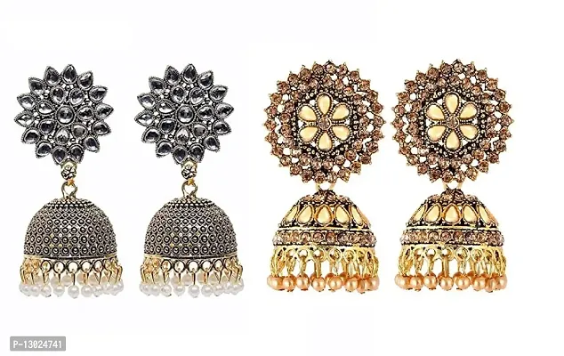 Pearls Combo of 2 golden & silver sunflower/stones Wedding Collection Jhumki Earrings For Women and girls