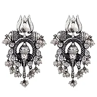 Women's Alloy Pearl Beautiful Celebrity Inspired Lord Ganesha Oxidized Silver Stud Earrings-thumb2