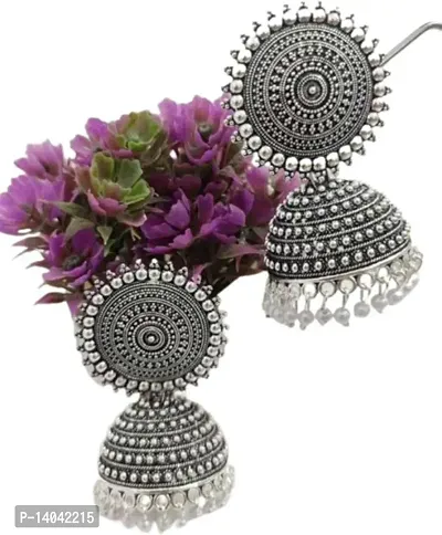 FLORAL  SILVER JHUMKI-thumb2