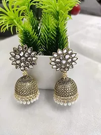 Pearls Combo of 2 golden & silver sunflower/stones Wedding Collection Jhumki Earrings For Women and girls-thumb1