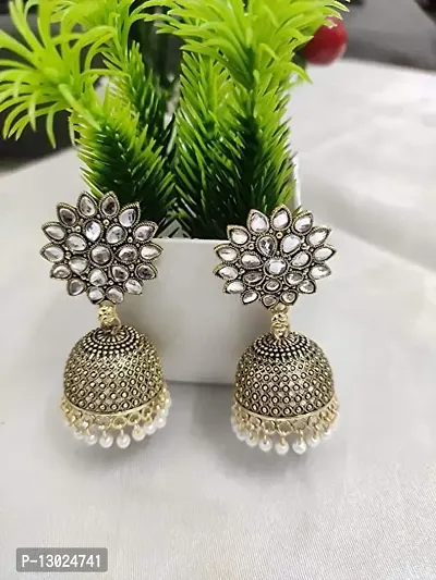 Pearls Combo of 2 golden & silver sunflower/stones Wedding Collection Jhumki Earrings For Women and girls-thumb2