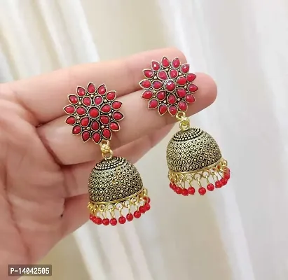 Sunflower red jhumki earring